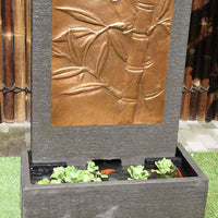 Bamboo Copper Wall Fountain Grey Bottom Close Up
