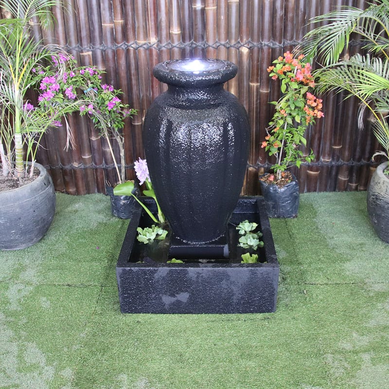 Charcoal Aegean fountain by Galleria top angle view to see LED light