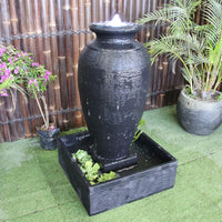 Amphora fountain by Galleria in Charcoal top angle view with running water