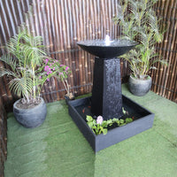 Charcoal Aquarius fountain by Galleria top view showing pond, water and LED light