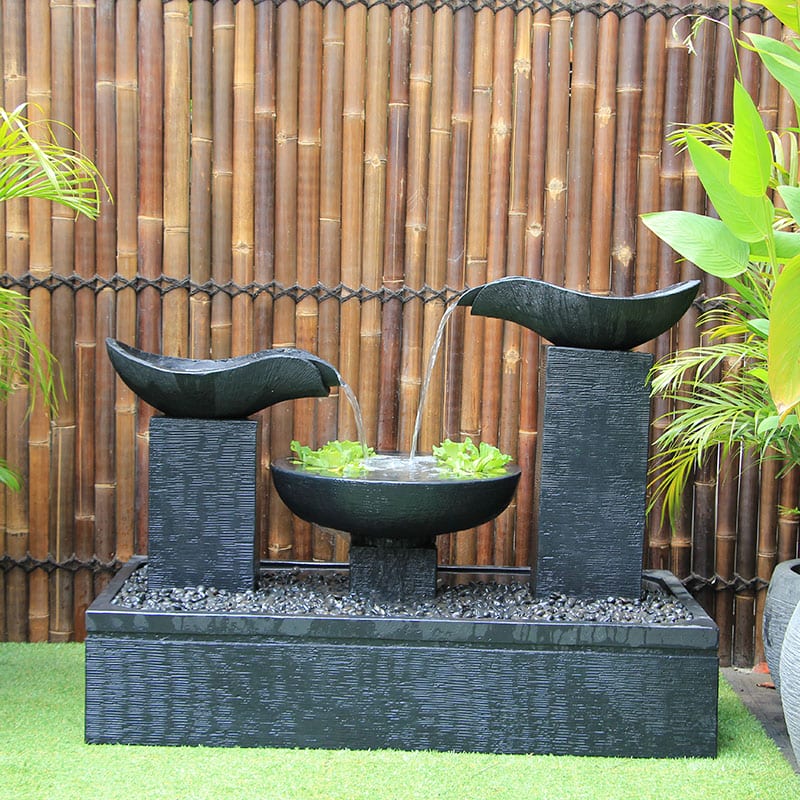Galleria's double wave fountain in charcoal front view