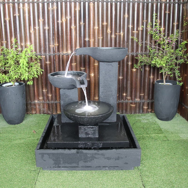 Galleria Imports Trio Bowl Fountain large charcoal front view