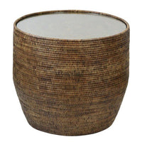 Plantation Side Table With Glass Top