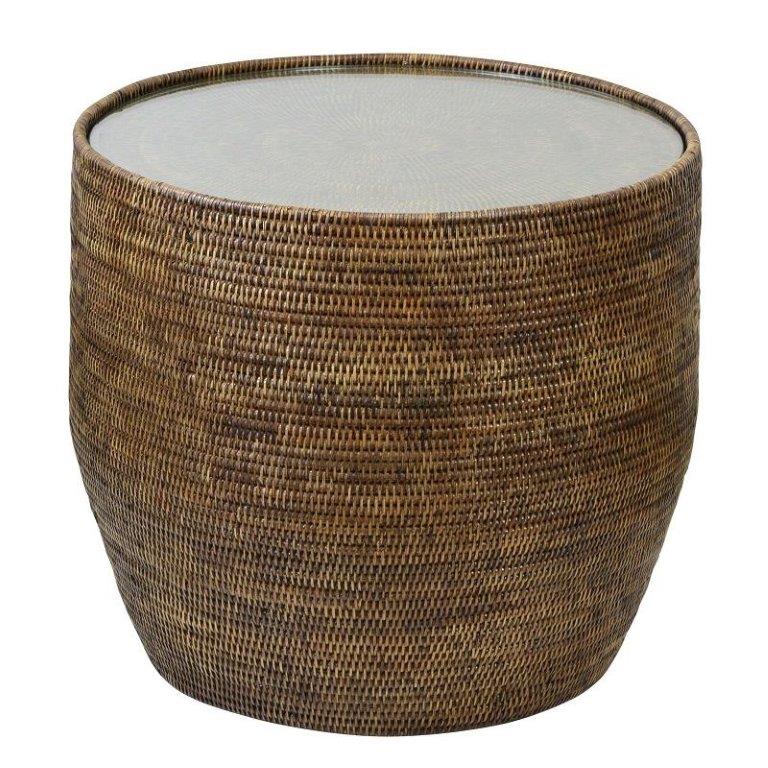 Plantation Side Table With Glass Top