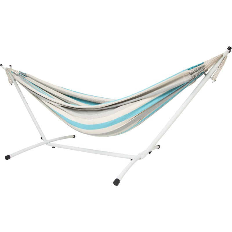 Pacific Hammocks 10ft White Universal Steel Hammock Stand And Authentic Double Vichy Hammock in Ocean Storm