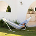 10ft Universal Steel Hammock Stand in White with example hammock attached