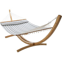 12 ft Natural Wooden Arc Hammock Stand King Quilted-Hammock in Stone Stripe