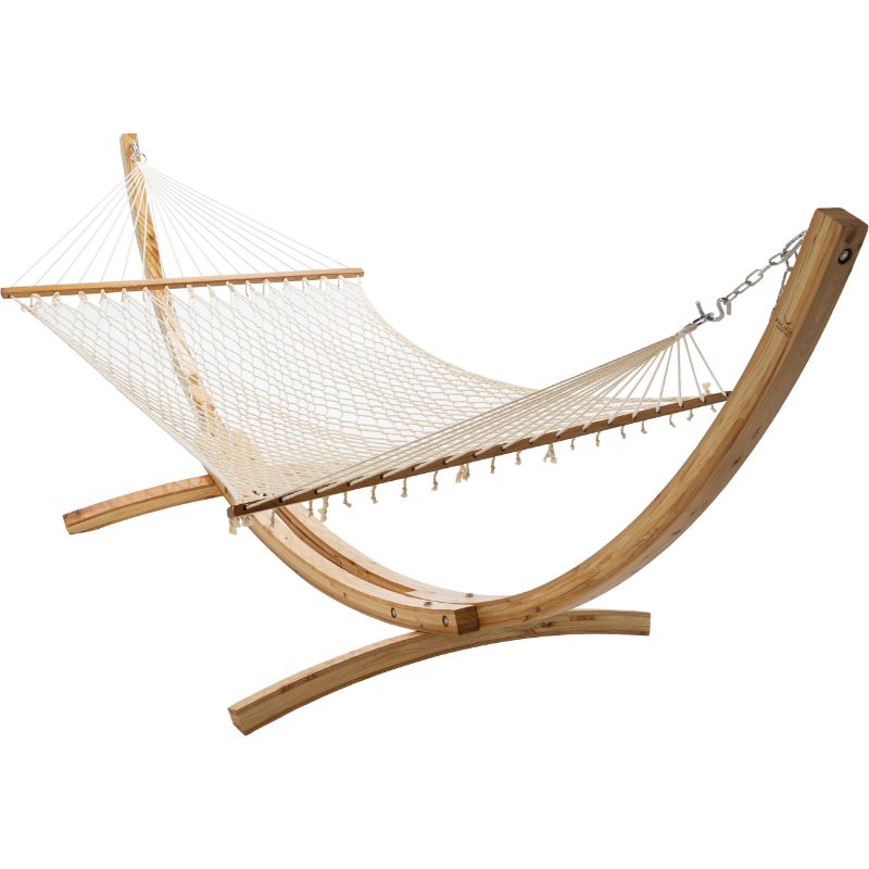 12 ft Natural Wooden Arc Hammock Stand Resort Polyester Rope Hammock
