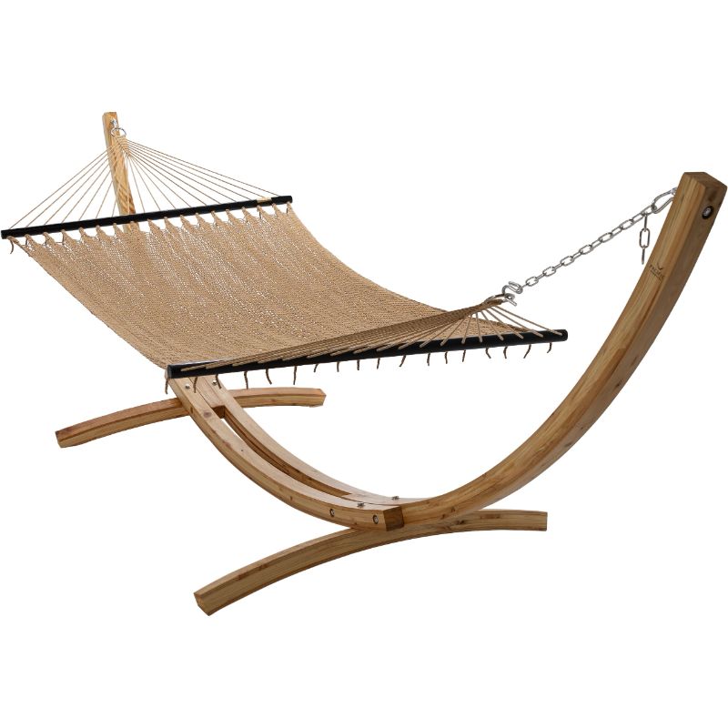12-ft Natural Wooden Arc Hammock Stand Caribbean Polyester Rope Hammock