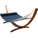 12 ft Wooden Arc Hammock Stand King Quilted Hammock in Navy Blue