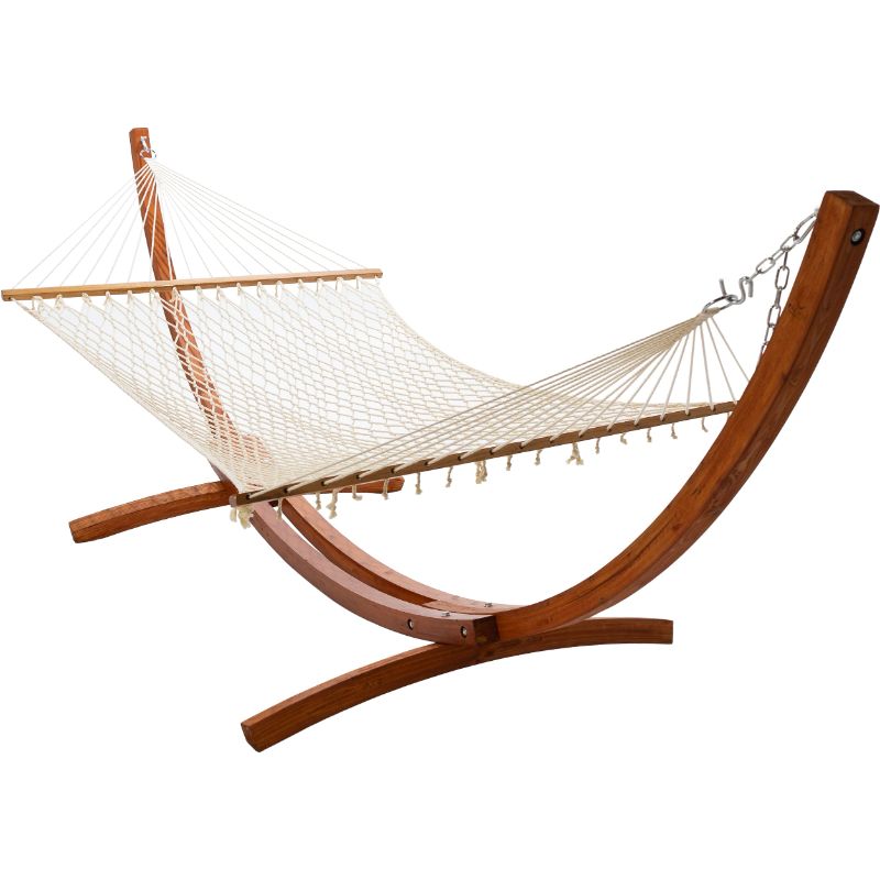 12 ft Natural Wooden Arc Hammock Stand Resort Polyester Rope Hammock
