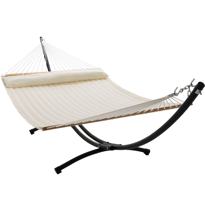 12ft Steel Arc Hammock Stand King Quilted Hammock in Cream