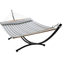 12ft Steel Arc Hammock Stand King Quilted Hammock in Stone Stripe