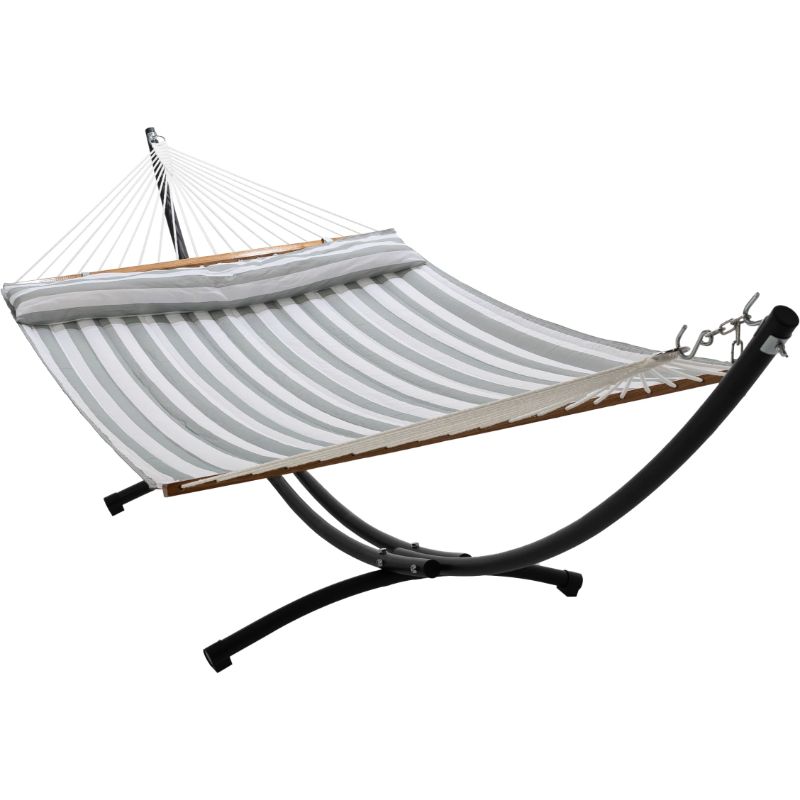 12ft Steel Arc Hammock Stand King Quilted Hammock in Stone Stripe
