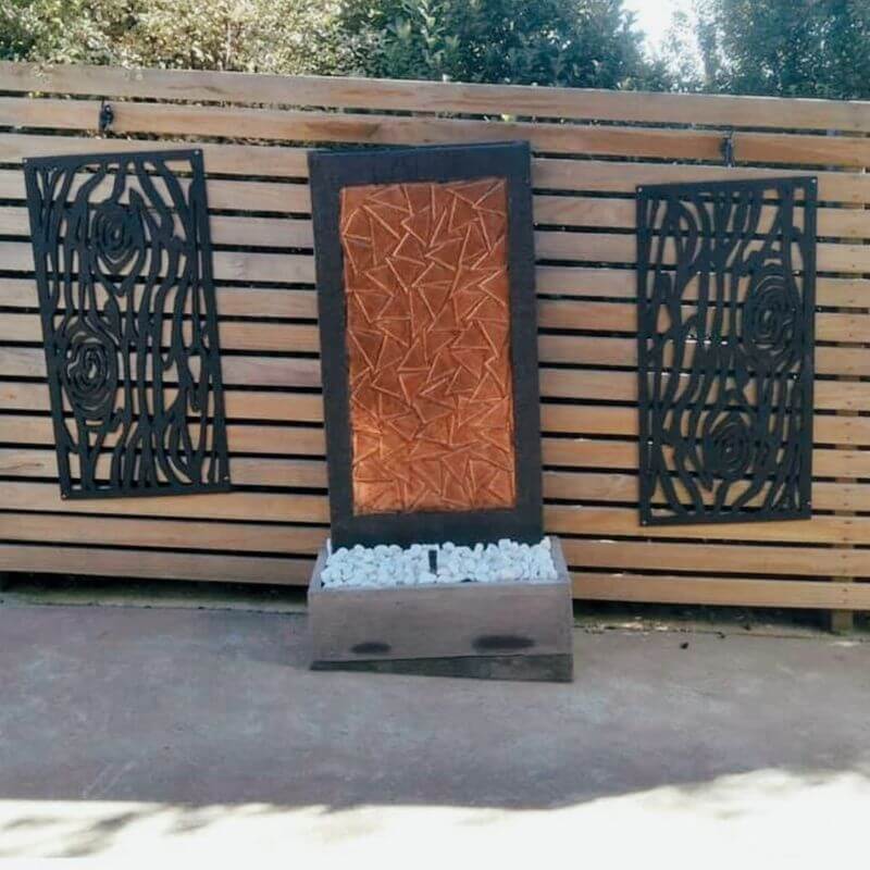 Abstract Copper Wall Fountain Charcoal with pebbles