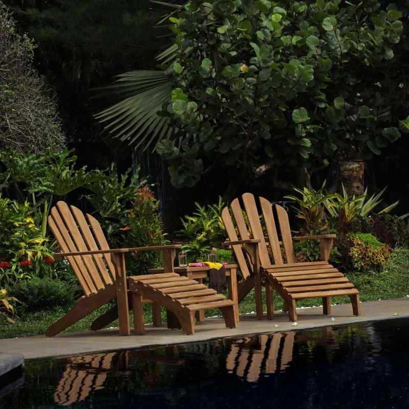 East India Teak Adirondack Chair with Stool