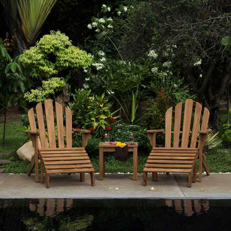 East India Teak Adirondack Chair with Stool