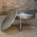 Alfred Riess Fire Pit Cover Large Stainless on the side of the Fire Pit
