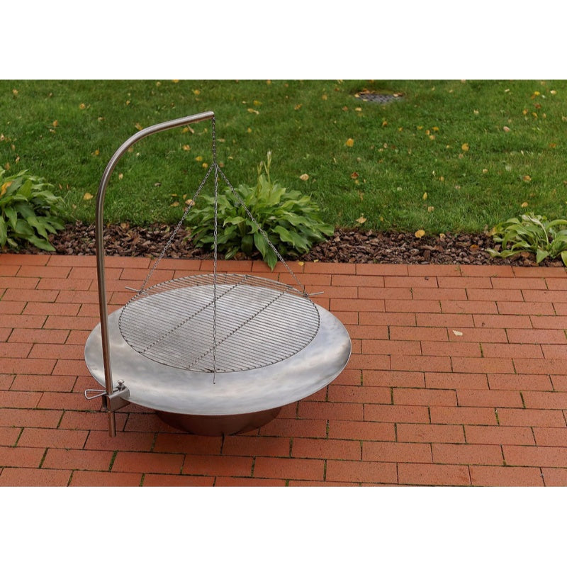 Alfred Riess Fire Pit Grill Grates Hanging Large for Stromboli in White Background on Brick Floor