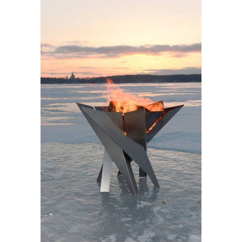 Alfred Riess Lotus Stainless Steel Brazier Large with Flame set up on Ice