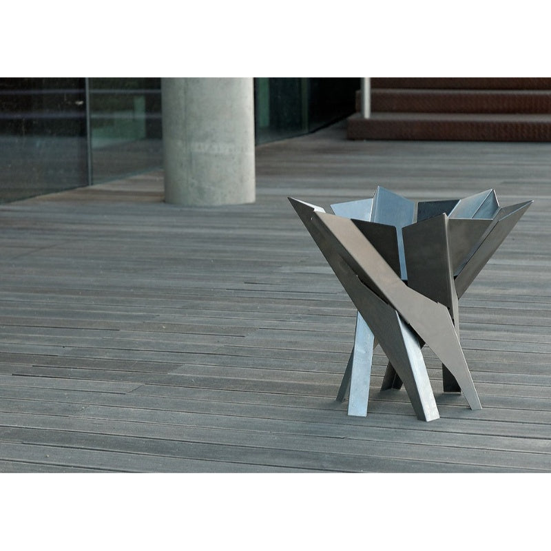 Alfred Riess Lotus Stainless Steel Brazier Large on wooden deck