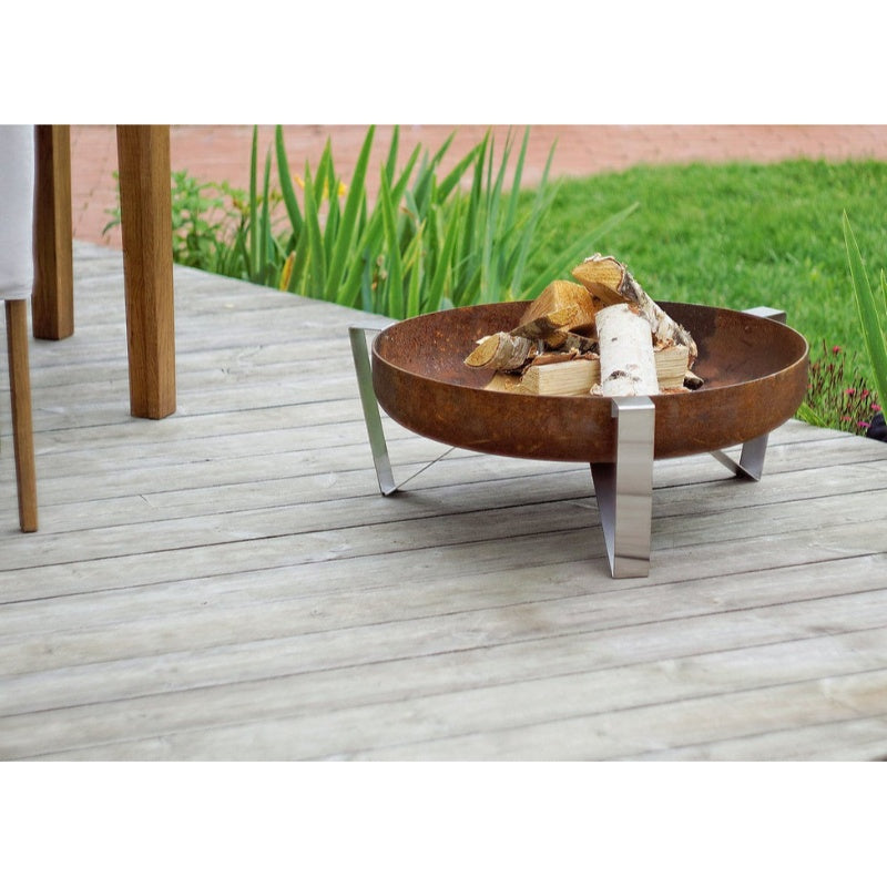 Alfred Riess Tashkooh Steel Fire Pit Medium rust on Deck