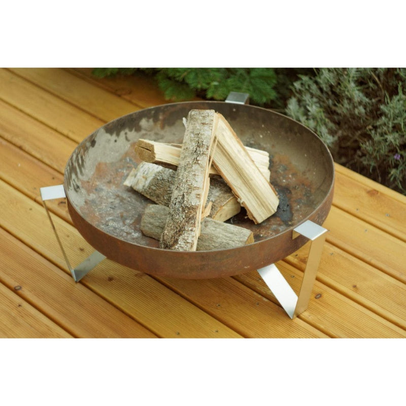 Alfred Riess Tashkooh Steel Fire Pit Medium with wood Top View