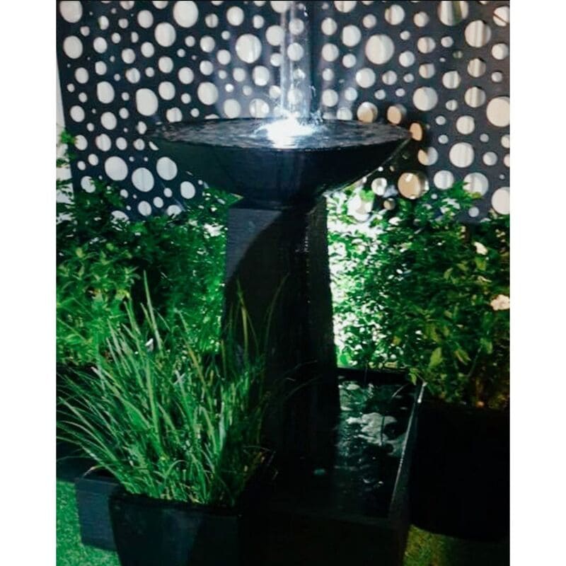 Aquarius Fountain Large Charcoal featuring LED lights at night