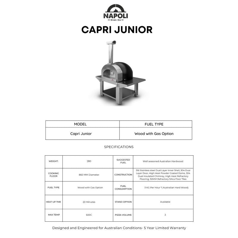 Capri Junior 900 Wood Pizza Oven Specs