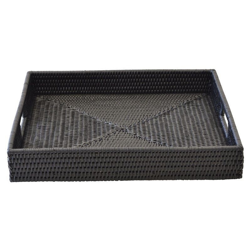 Black Caribbean Square Rattan Tray
