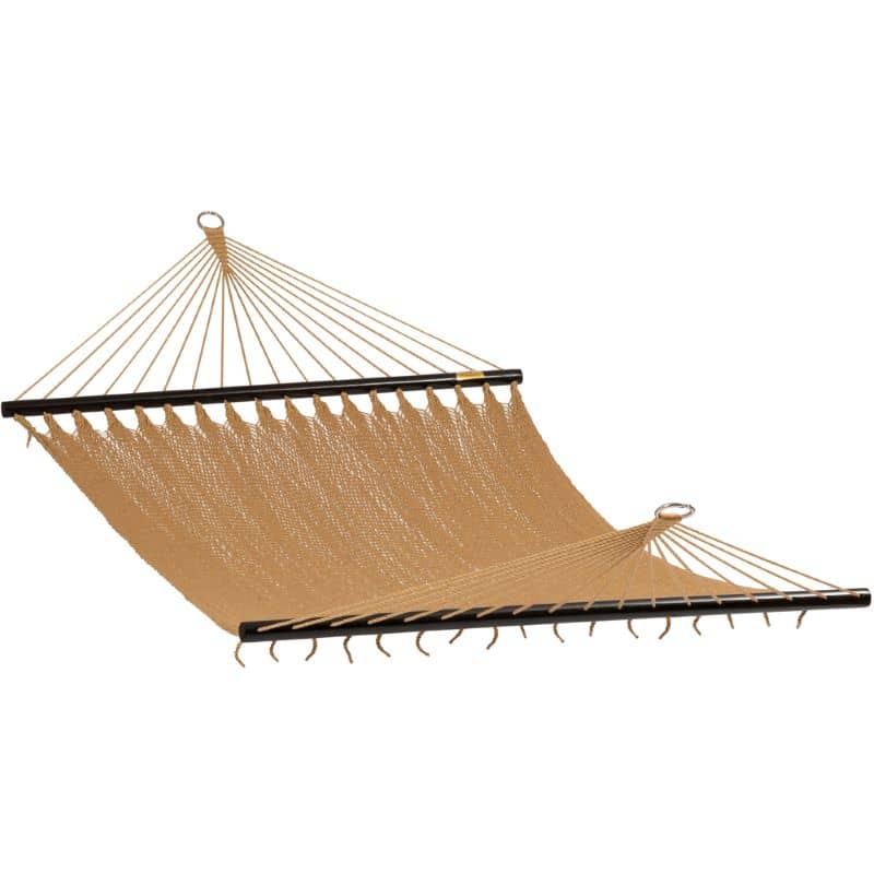 Caribbean Hand Woven Polyester Rope Hammock in Tan on white background