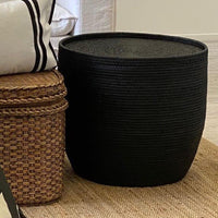 Black Caribbean Rattan Side Table Without Glass Top Lifestyle