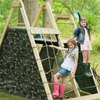Climbing Pyramid Wooden Climbing Frame two girls playing