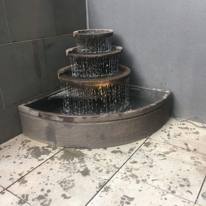 Corner Bowl Fountain Grey streaming water