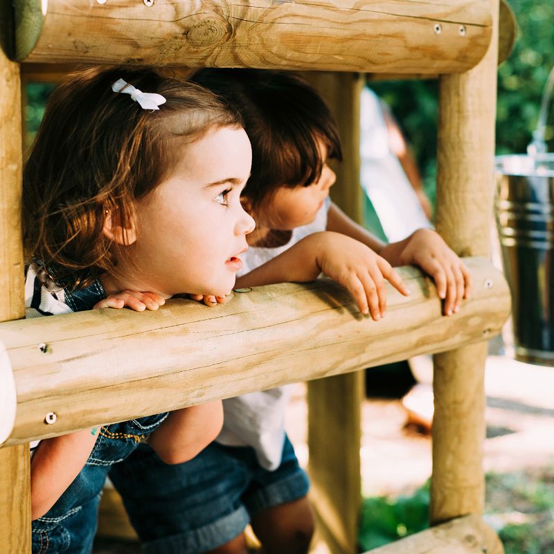 Discovery Woodland Treehouse kids under the ladder