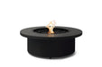 EcoSmart Fire Mimosa 40 Fire Pit graphite Bowl with fire burning and blac burner.