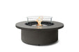 EcoSmart Fire Mimosa 40  Natural Fire Pit Bowl with stainless steel burner, fire screen and fire on a white background.