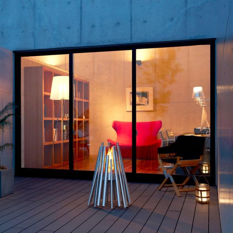 Ecosmart Fire Stix stainless Steel with Glass Door behind