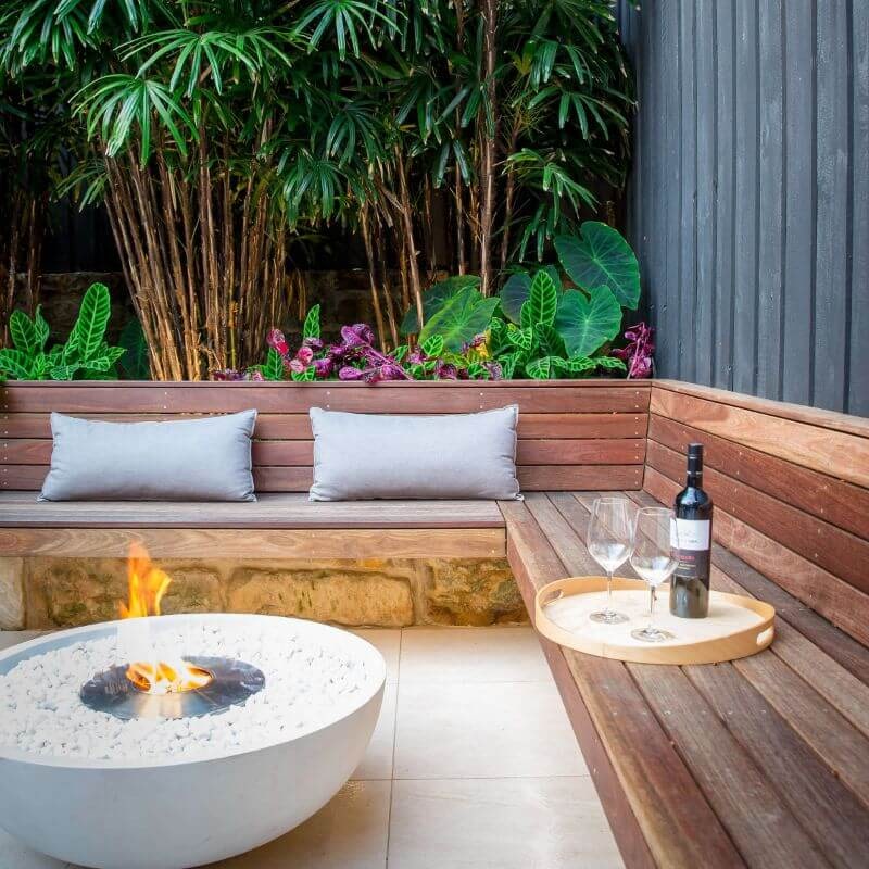 Ecosmart Fire Bone Mix 850 Fire Pit Teak Lounge
