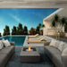 Ecosmart Fire Manhattan 50 Fire Table Natural beside the pool