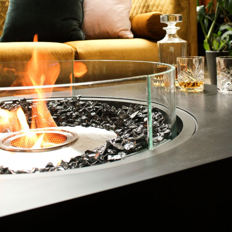 Ecosmart Fire Martini 50 Fire Table Graphite close up shot with Glass screen