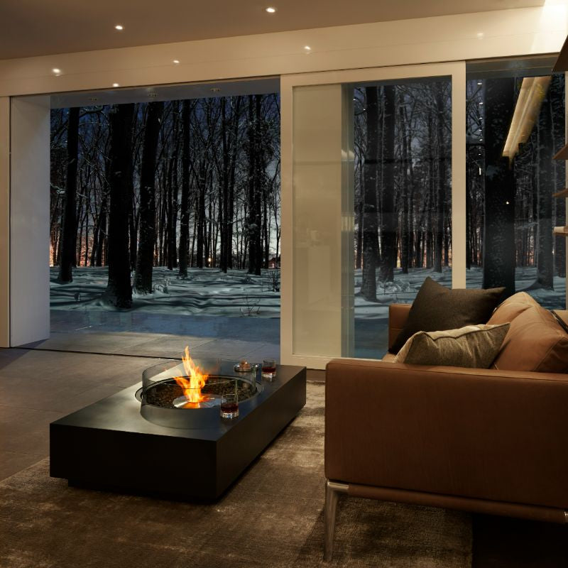 Ecosmart Fire Martini 50 Fire Table Graphite living room space at night