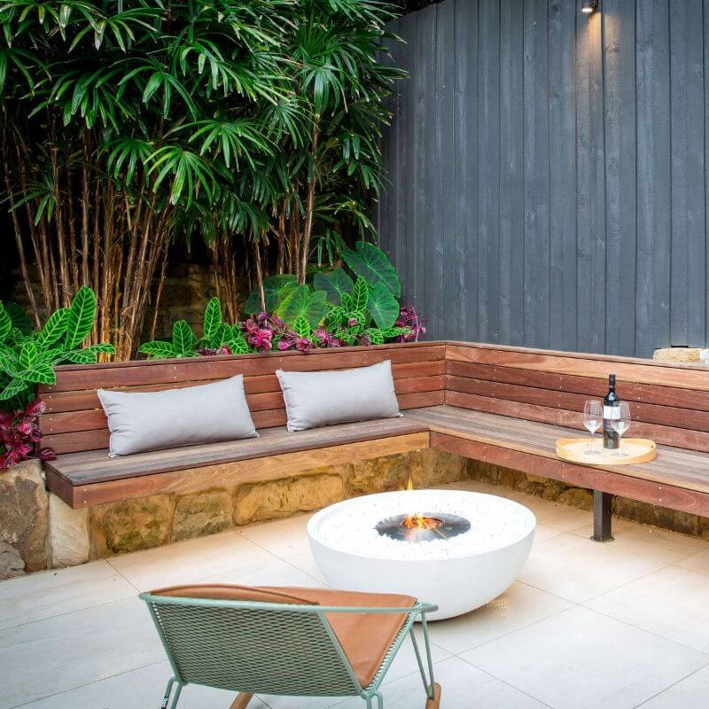 Ecosmart FireMix 850 Fire Pit Bone Teak Lounge