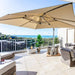Ecosmart-Fire-Pod-30-Bone- with flame outdoor with umbrella