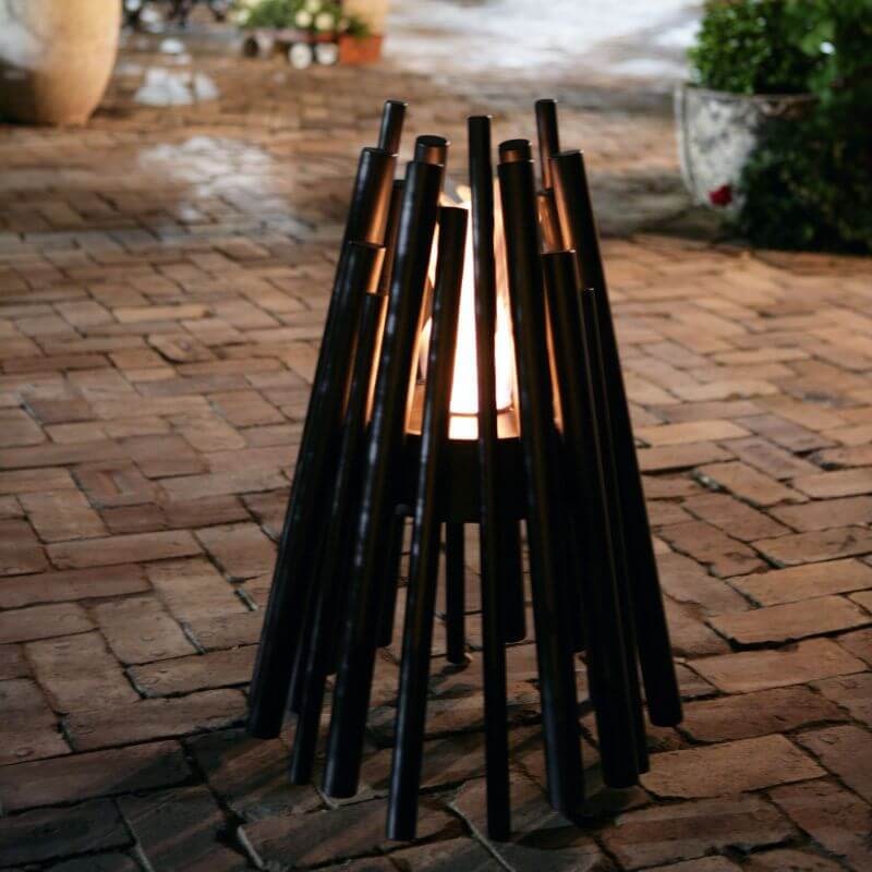 Ecosmart Fire Stix Fire Pit Black night view with flame