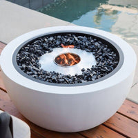 Ecosmart pod 30 fire pit table beside the pool