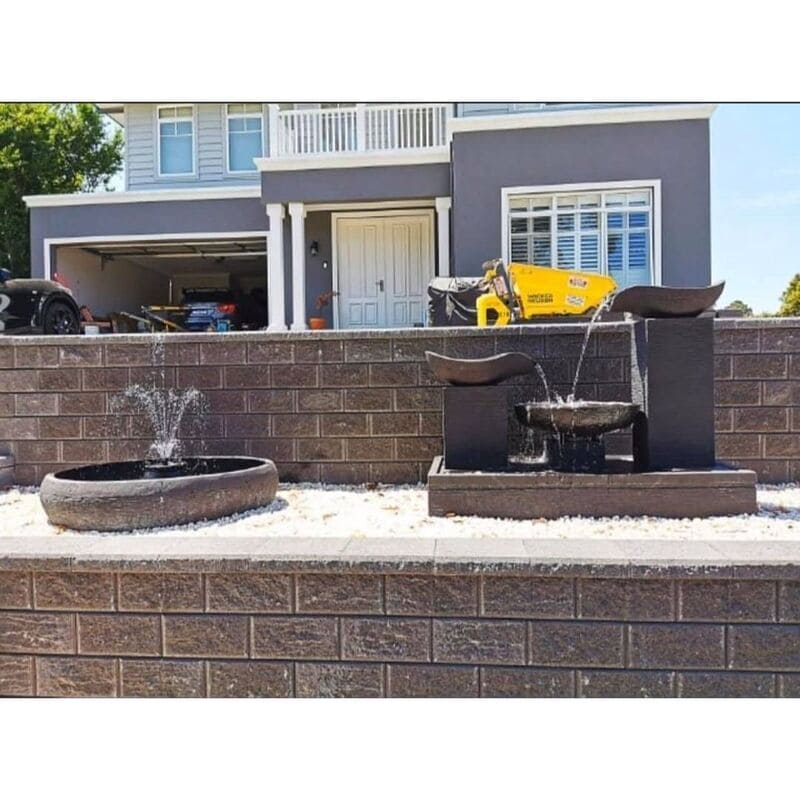 Fish Pond Fountain grey with doubl wave fountain front view