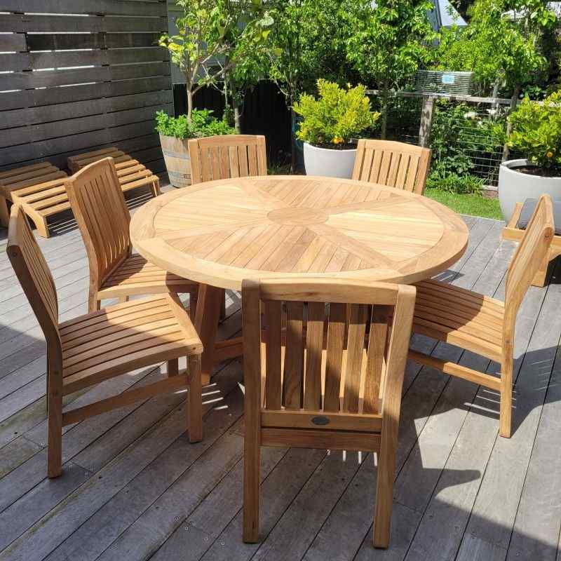 Kingston chair without arms or cushions set up around the Hawaii table