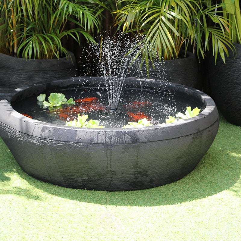 Galleria Imports Large Fish Pond Fountain in grey with fish and floating Plants