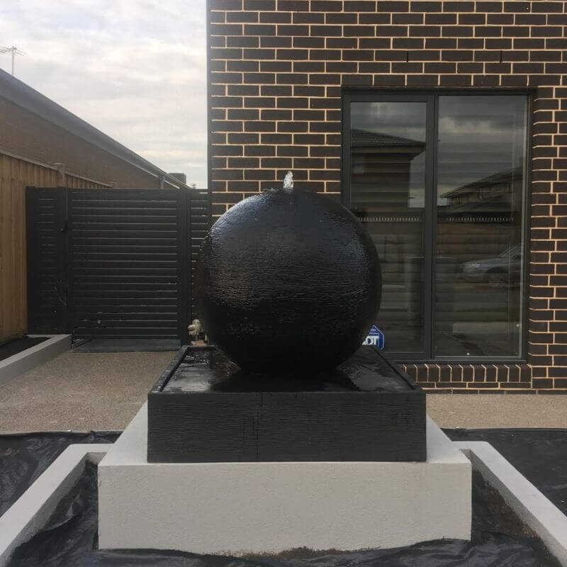 Galleria Imports Luna Ball Fountain Large Charcoal side view yard Charcoal front